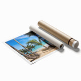 Extra large rolled print of Antigua scenery with vibrant blue ocean and lush greenery, ideal for classy bathroom wall art.