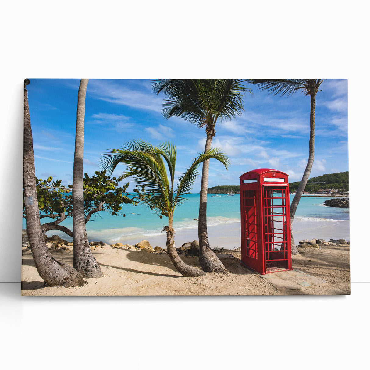 Black and white photograph of the Caribbean Antigua scenery on a large stretched canvas, suitable for kitchen wall art.