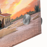 Large abstract wall art depicting a Caribbean scenery in vibrant blue and green hues, acrylic print.