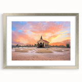 Extra large textured abstract art print of a Caribbean scenery in silver frame, ideal for living room decor.