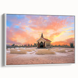 Framed canvas of vintage poster art depicting a vibrant Caribbean Aruba scenery, ideal for living room decor.