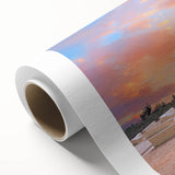 Art Deco poster of a Caribbean scenery in vibrant blue and green tones on rolled canvas, ideal for nursery wall art.