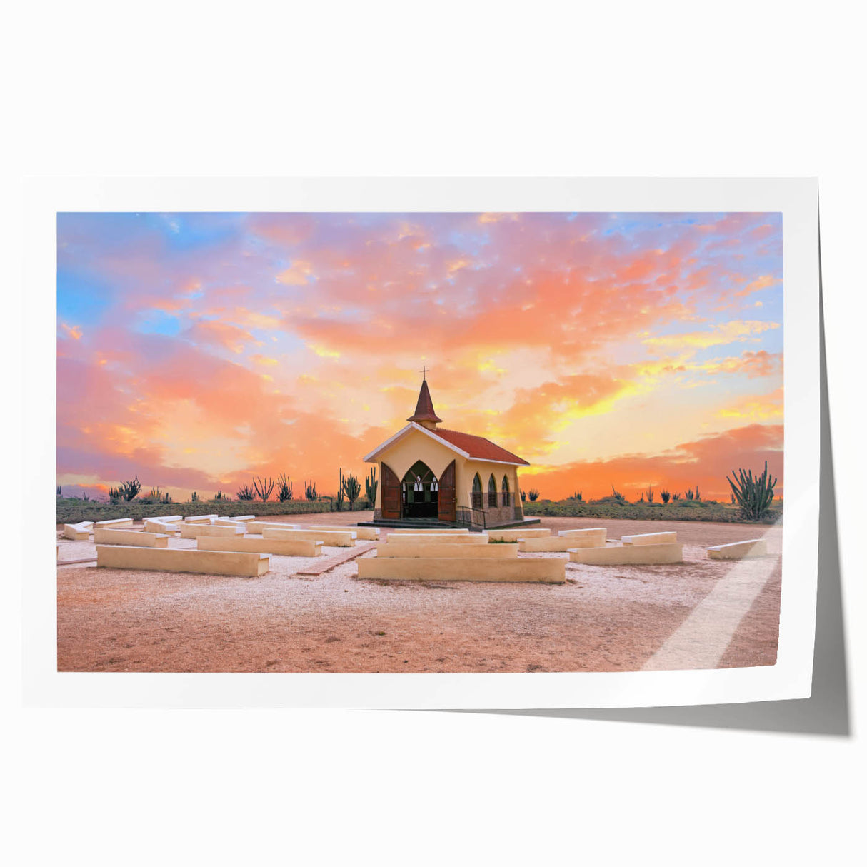 Extra large rolled print of a Caribbean Aruba scenery with vibrant ocean blues and beach tones.