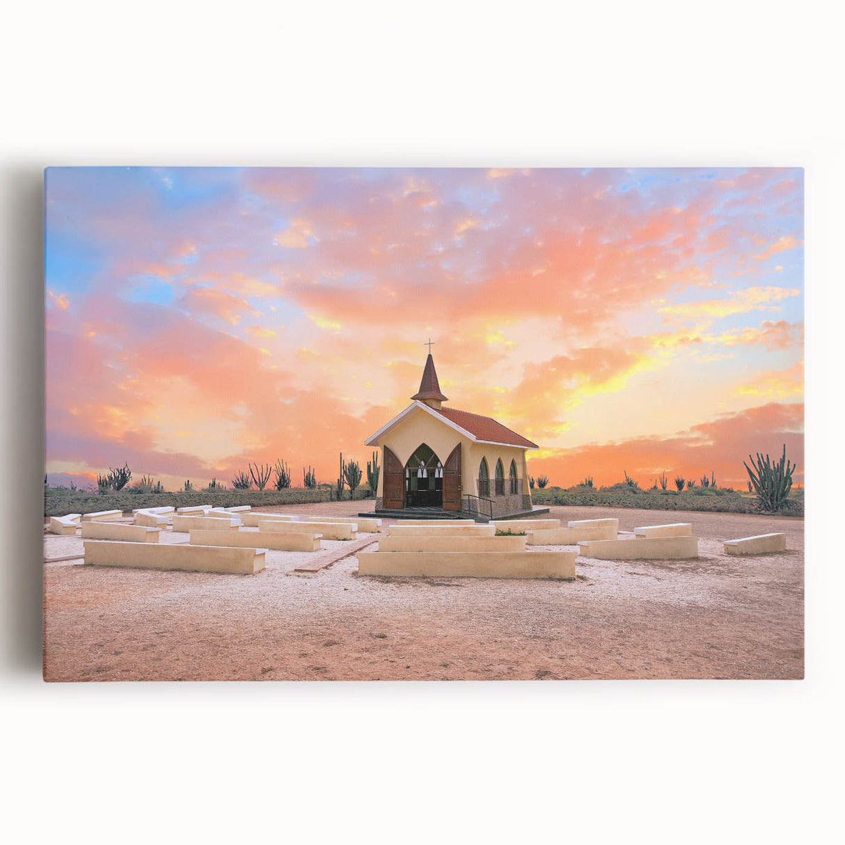 Black and white photo of Caribbean Aruba scenery on stretched canvas, ideal for kitchen wall art or bedroom ambiance.