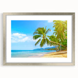 Extra large textured abstract art print of Caribbean scenery in a silver frame with mat.