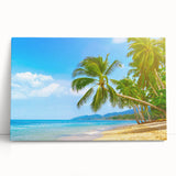 Black and white stretched canvas of Caribbean scenery, ideal for kitchen wall art.