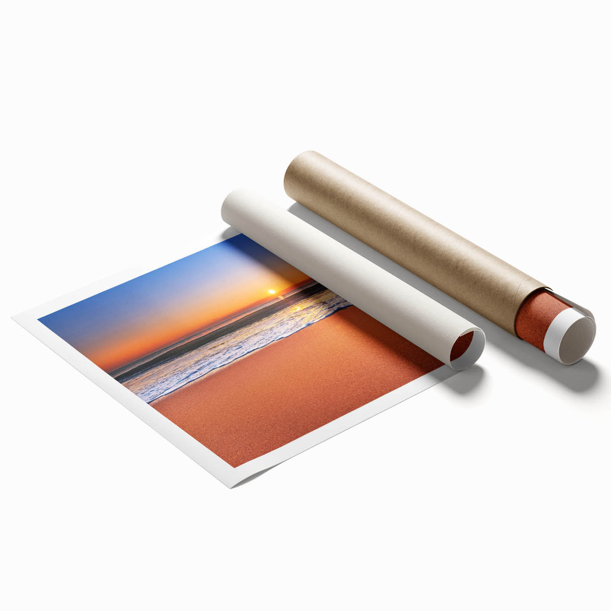Extra large rolled print of a Caribbean beach with vibrant blue and turquoise hues, ideal for classy bathroom wall art.