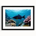 Extra large abstract art print of Caribbean scenery in vibrant, colorful hues on a textured canvas, framed in black.