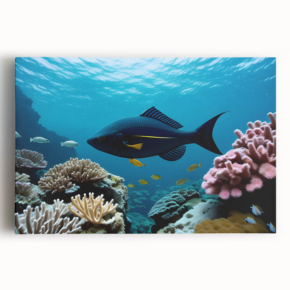 Black and white stretched canvas of a serene Caribbean beach scene, ideal for kitchen wall art or bedroom ambiance.