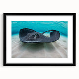 Abstract art print depicting a vibrant Caribbean scenery in colorful, textured strokes on a large framed canvas.