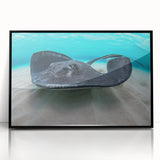 Large abstract wall art featuring a Caribbean seascape in vibrant blue tones on a framed acrylic.