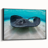 Black and white framed canvas featuring a vintage-style Caribbean landscape, ideal for bedroom wall art.