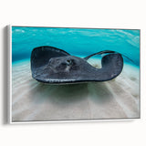 Vintage poster art of a Caribbean scene on framed canvas, featuring vibrant colors, ideal for living room decor.