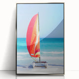 Large art print of a Caribbean Cuba scenery in muted blue and green tones on a framed acrylic.