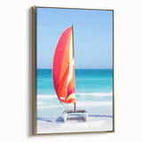 Framed canvas depicting a vintage-style Caribbean landscape in muted gold and black tones, suitable for bedroom wall art.