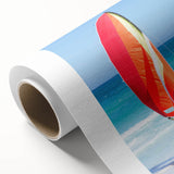 Art Deco style poster of a Caribbean scene in pastel shades on rolled canvas.