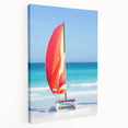 Large canvas print of a Caribbean beach scene with vibrant blue and turquoise waters, ideal for kitchen wall art.