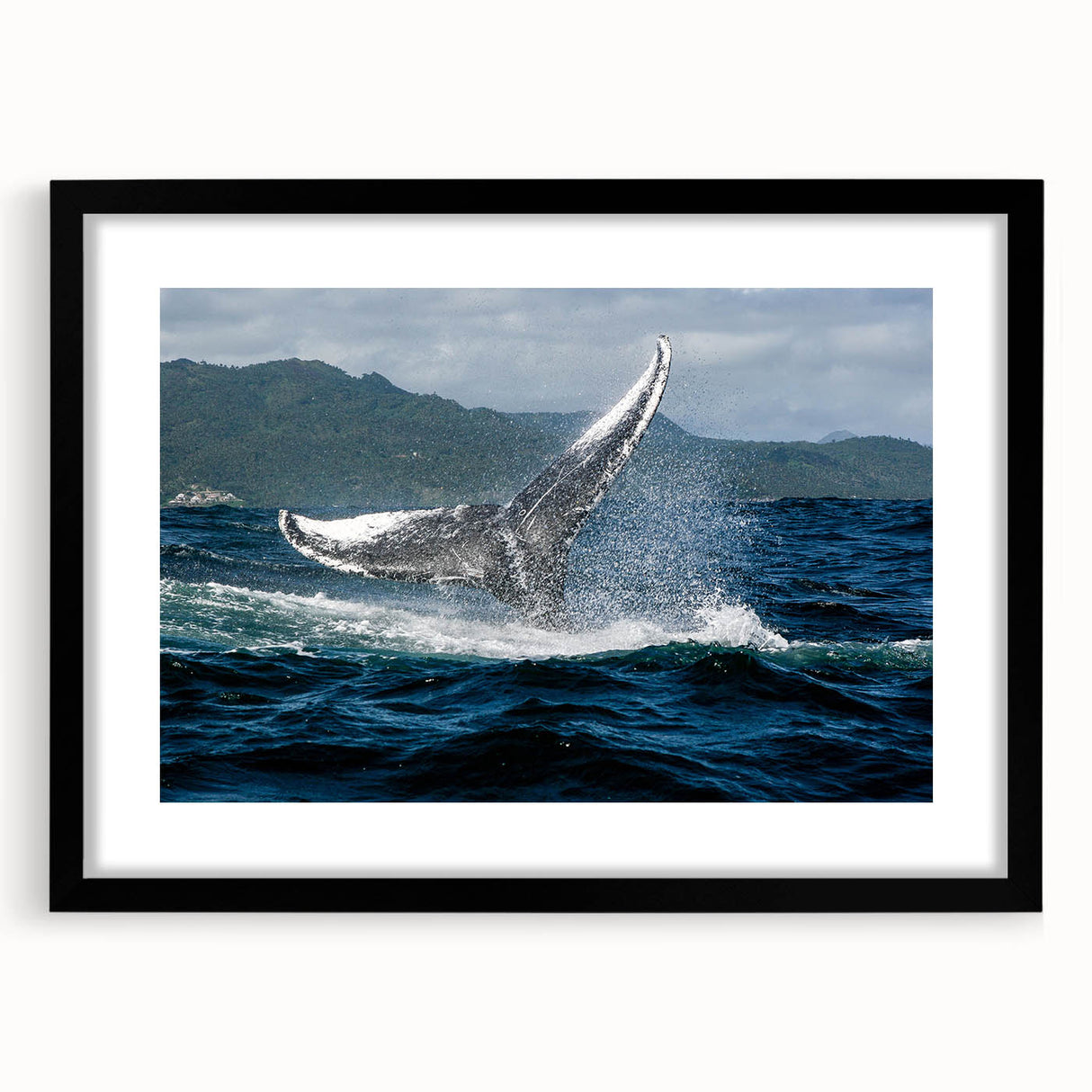 Extra large abstract art print depicting a colorful, textured Caribbean scene on a framed black mat.