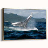 Vintage poster art of a Caribbean scenery on framed canvas, featuring vibrant colors, ideal for living room decor.