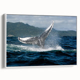 Framed canvas of a vintage-style Caribbean landscape, featuring vibrant, colorful art with black accents.