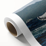 Art deco poster of a Caribbean scenery on rolled canvas, in pastel shades, ideal for nursery wall art.