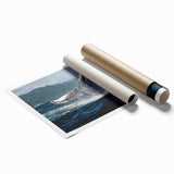 Large rolled canvas print featuring a tranquil Caribbean beach scene with soft blue and sandy hues.