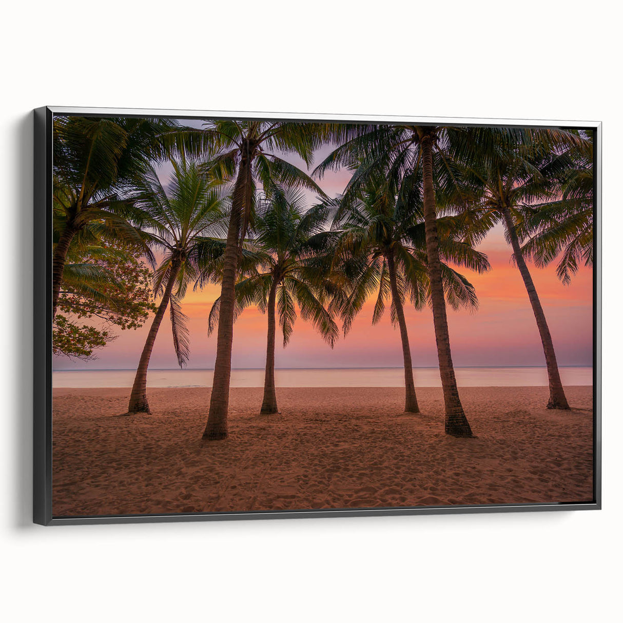 Black and white vintage poster art of a Caribbean landscape on framed canvas, ideal for bedroom wall decor.