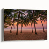 Framed canvas featuring a vintage Caribbean landscape with vibrant colors on a black background, ideal for living room decor.