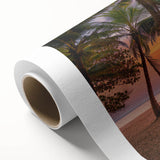 Art Deco-style poster of a Caribbean scene with vibrant blue and green tones on rolled canvas, ideal for nursery wall art.