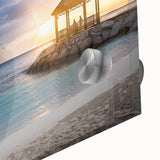 Large abstract wall art depicting a Caribbean scene in vibrant blue and green hues on acrylic glass.