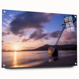 Acrylic print of a Caribbean Martinique scenery in vibrant blue and green tones, suitable for bedroom or dining room decor.