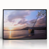 Large abstract wall art depicting a Caribbean scenery on a framed acrylic.