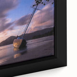 Black framed canvas featuring a textured Caribbean scenery in vibrant colors, ideal for living room decor.