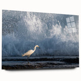 Large abstract wall art depicting a Caribbean scene in vibrant blue and green tones on acrylic glass.