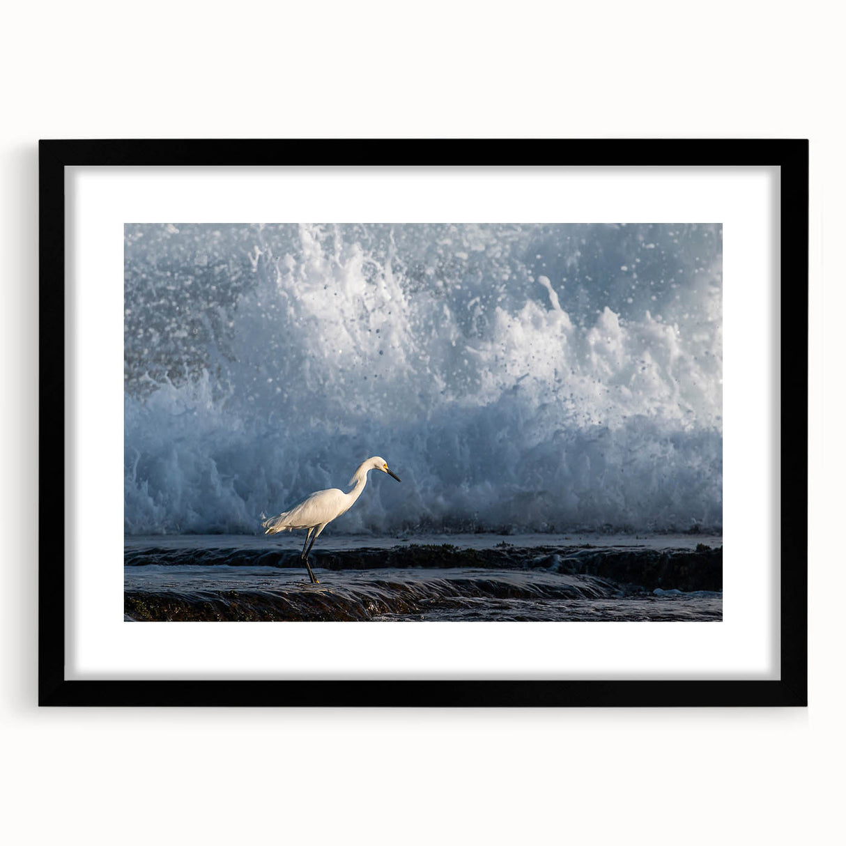 Abstract art print featuring vibrant, colorful Caribbean scenery on textured canvas, framed in black.