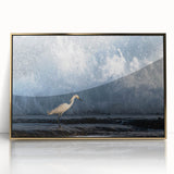 Art deco poster of a Caribbean scenery in gold framed acrylic, with vibrant ocean and sky hues.