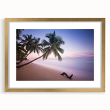 Abstract art print of Caribbean Saint Lucia scenery in gold frame, ideal for bedroom or dining room decor.