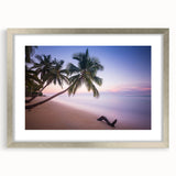 Extra large abstract art print of Caribbean scenery in textured style, framed in silver, ideal for living room decor.