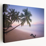 Large stretched canvas featuring a serene Caribbean beach scene with vivid blue and turquoise waters.
