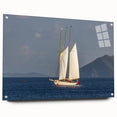 Large abstract wall art of Caribbean scenery on acrylic glass, featuring vibrant blue and green tones.
