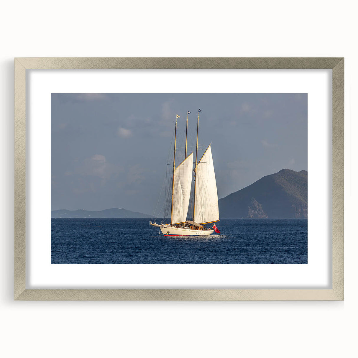 Extra large abstract art print of Caribbean scenery on a textured canvas, framed in silver, ideal for living room decor.