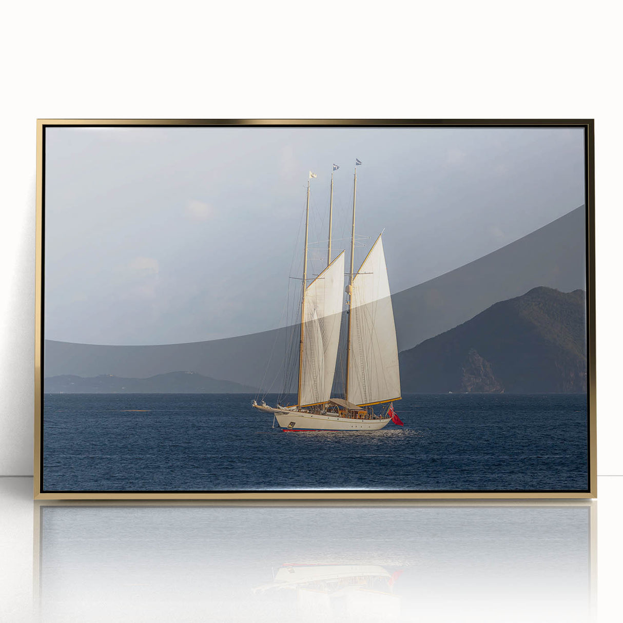 Art deco poster of Caribbean Saint Vincent scenery in gold framed acrylic, ideal for modern art wall decor.