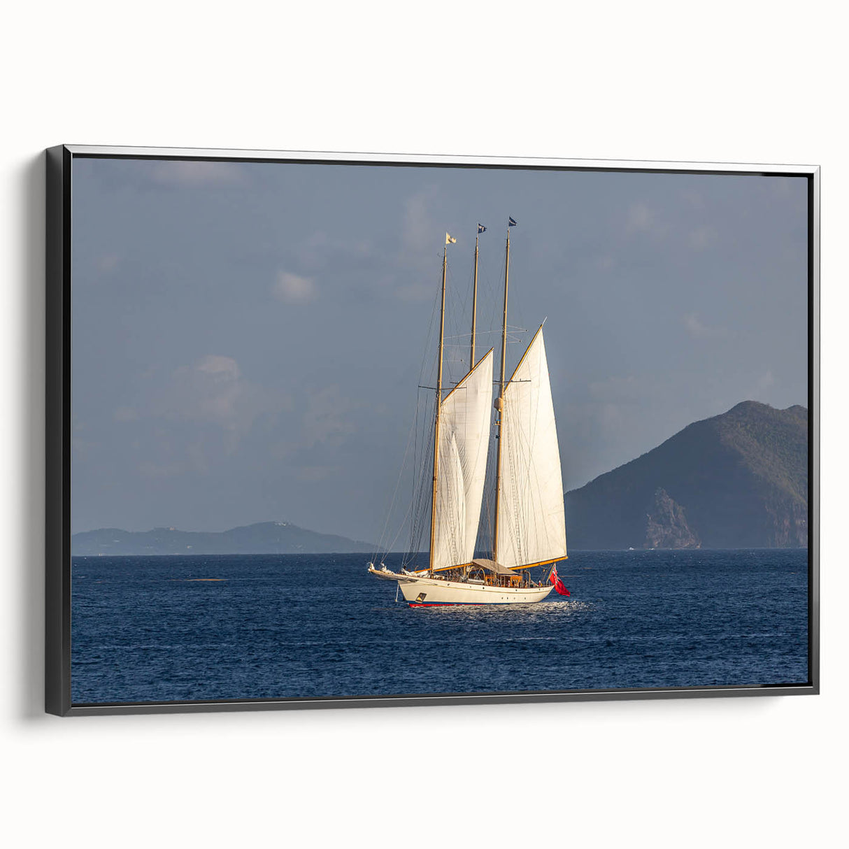 Black and white framed canvas of a vintage Caribbean landscape, ideal for bedroom wall decor.