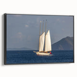 Black and white framed canvas of a vintage Caribbean landscape, ideal for bedroom wall decor.