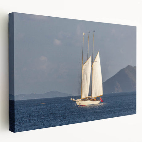Large art print of Caribbean scenery on stretched canvas, featuring vibrant blue and green tones.