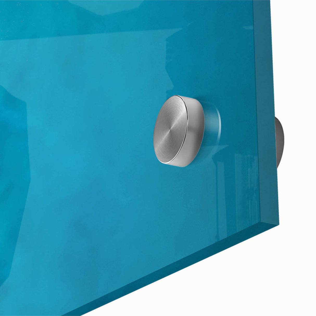 Large abstract wall art depicting a Caribbean scenery on acrylic glass, featuring vibrant blue and green tones.
