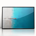 Large abstract wall art depicting Caribbean scenery in vibrant blue hues on a framed acrylic panel.