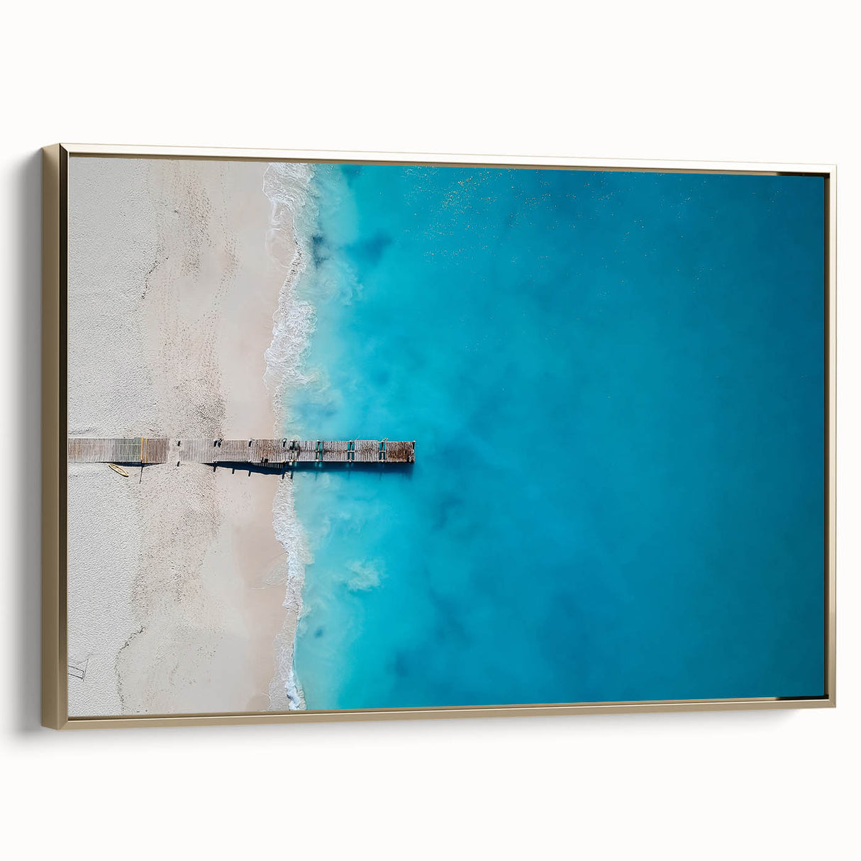 Framed canvas depicting a Caribbean landscape with vivid blue skies and lush greenery, ideal for bedroom wall art.