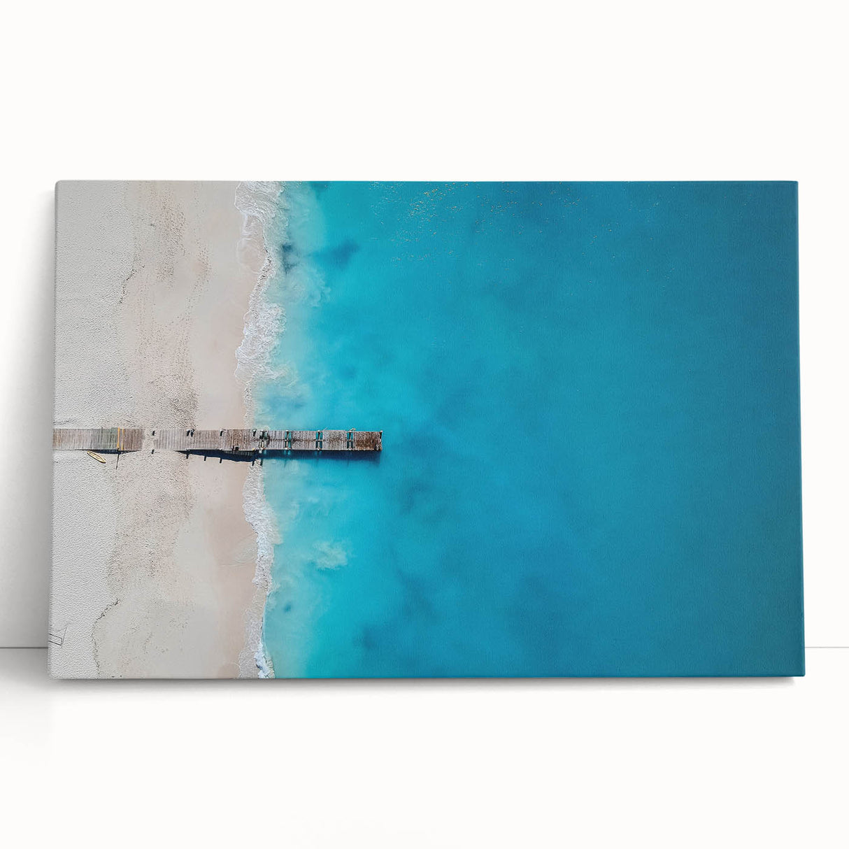 Large black and white stretched canvas of Caribbean scenery, ideal for kitchen wall art.