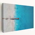 Large stretched canvas featuring a serene Caribbean beach scene with vivid blue and turquoise tones.
